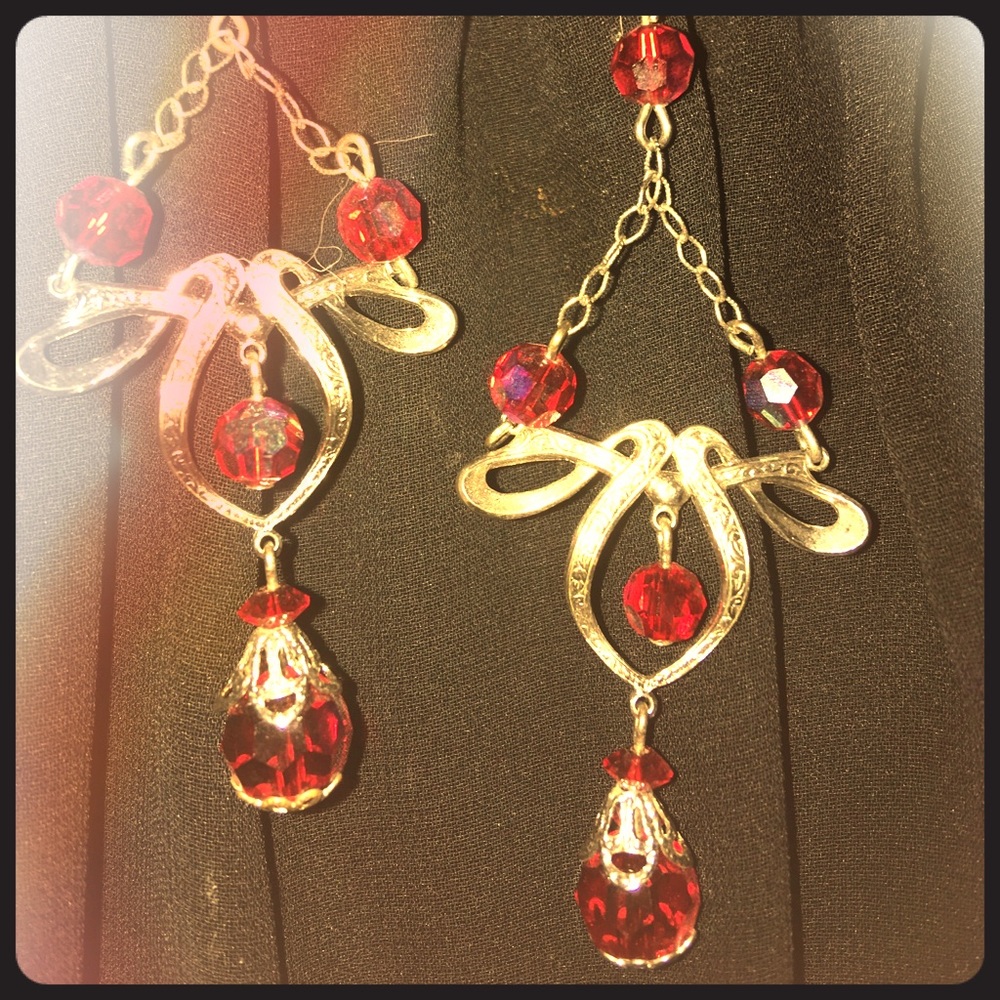 red crystal drop vintage earrings